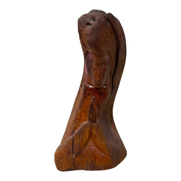 Vintage Hand Carved Wooden Virgin Mary Figure 8.5" Rustic Religious Decor Statue - Picture 3 of 8